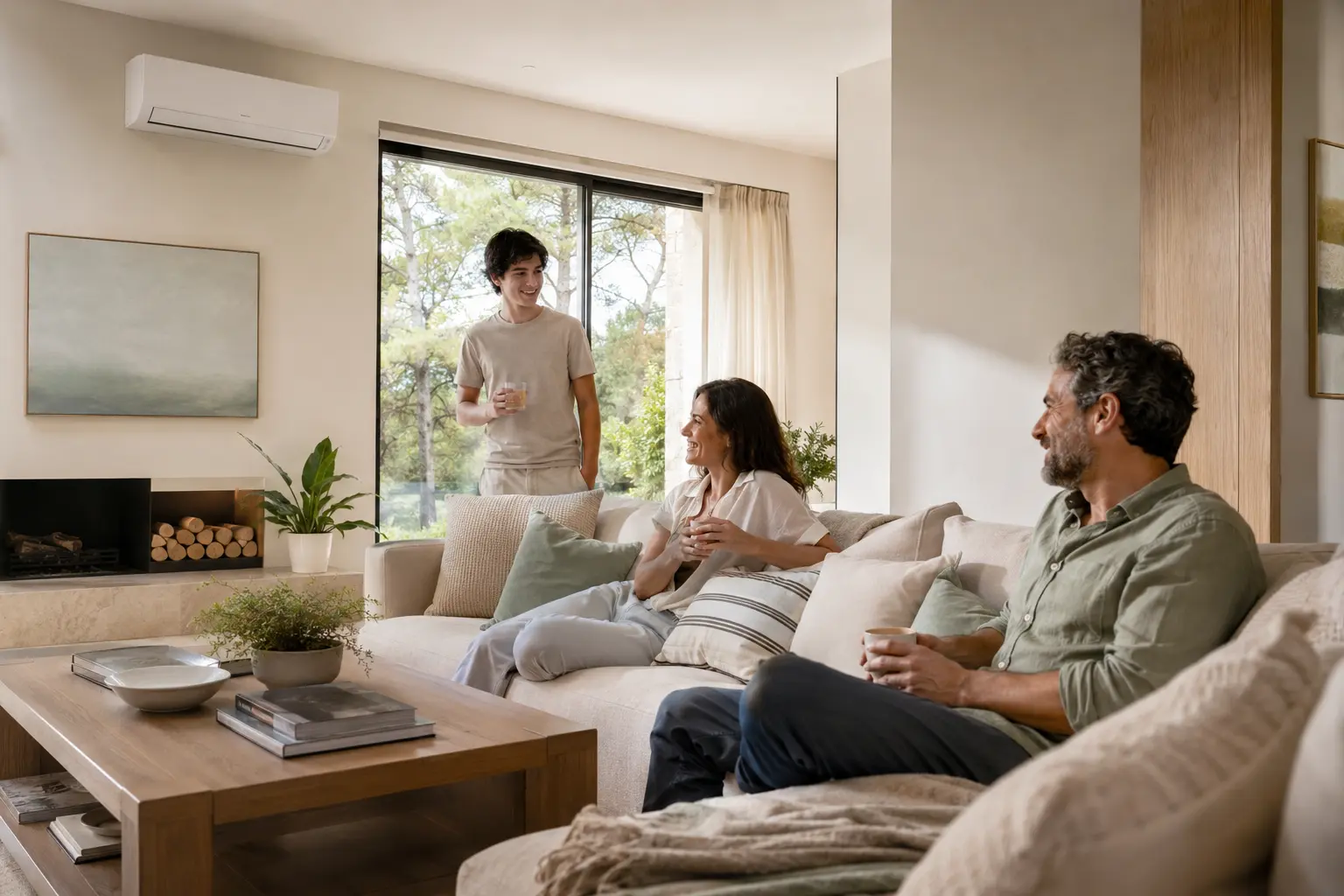 Familia disfrutando del confort térmico en una vivienda contemporánea